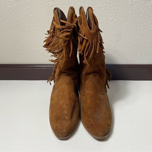 Vintage Leather Craft Fringe Cowgirl Suede Brown Western Boots Women's Size 5 - Picture 14 of 16